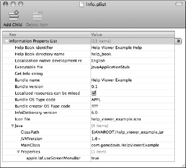 Figure: 7.3 Info.plist for Help Viewer Example application