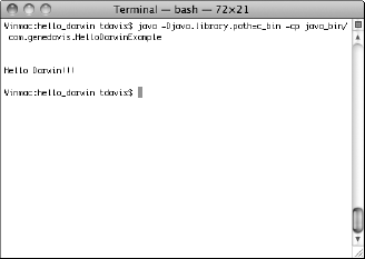 The output of running the HelloDarwinExample class