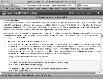 The JNI Development on Mac OS X Web site at developer.apple.com