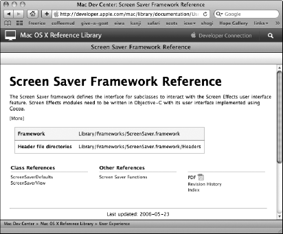 Screen Saver Framework Reference Web site