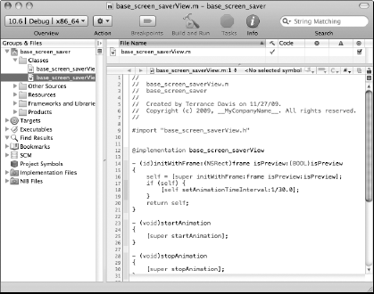 Screen saver implementation displayed in Xcode