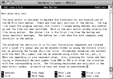 Nano editor running in OS X Terminal