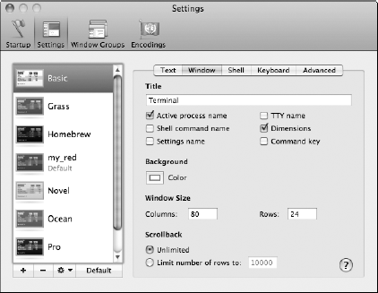 Terminal window settings