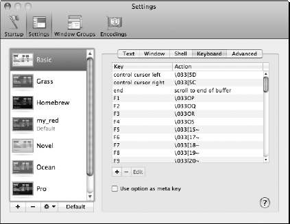 Terminal keyboard settings