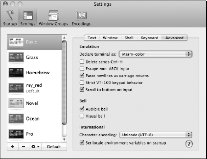 Terminal advanced settings