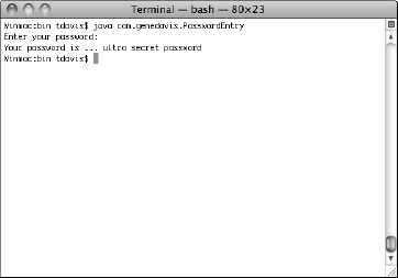 Results of running PasswordEntry in Terminal, when your entered password is "ultra secret password"