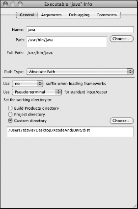 General tab in Executable configuration