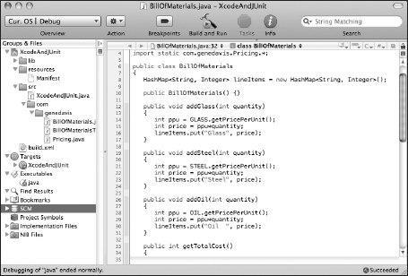 Xcode project window with all Java source files in the directory tree on the left