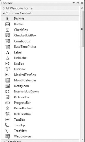 Windows Forms Toolbox of the Visual Studio IDE