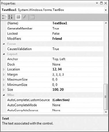 Properties of a TextBox control