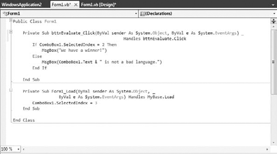 Outline of a subroutine that handles the Click event of a Button control