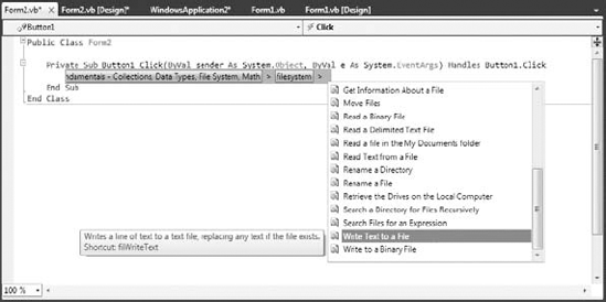 Selecting a code snippet to insert in your code