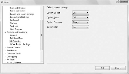 Setting the variable-related options in the Visual Studio Options dialog box