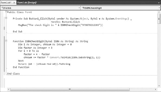 Calling the ISBNCheckDigit() function