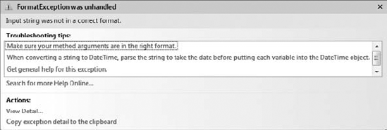 The FormatException error message means that you supplied a string where a numeric value was expected.