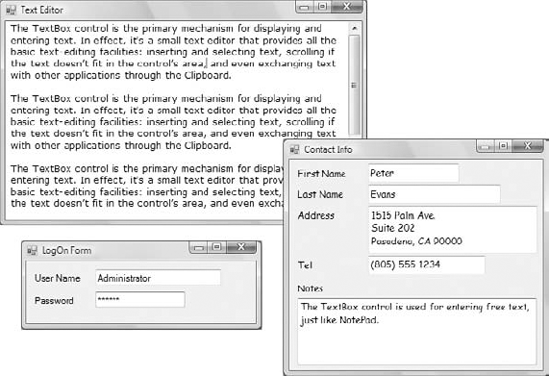 Typical uses of the TextBox control