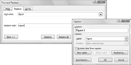 Typical dialog boxes used by Word