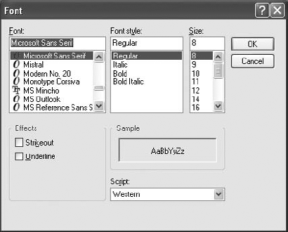 The Font dialog box