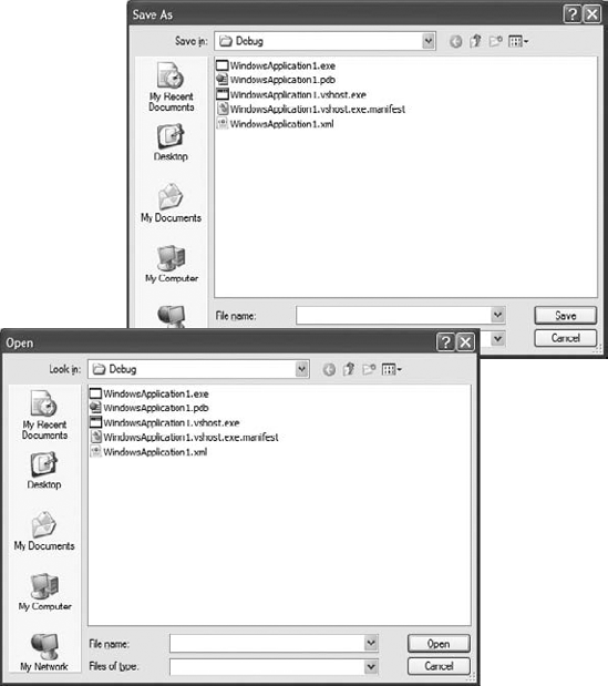 The Open and Save As common dialog boxes