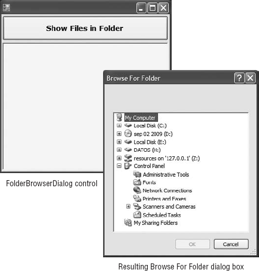 Selecting a folder via the FolderBrowser dialog box