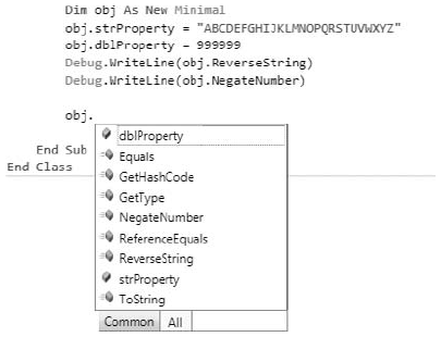 The members of the class are displayed automatically by the IDE, as needed.