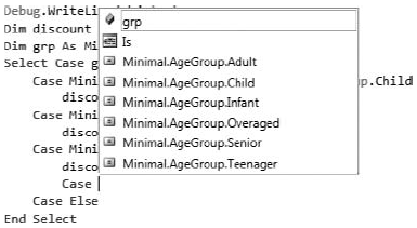 The members of an enumeration are displayed automatically in the IDE as you type.
