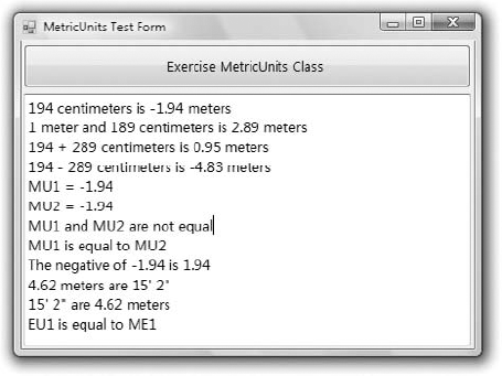 Exercising the members of the MetricUnits class