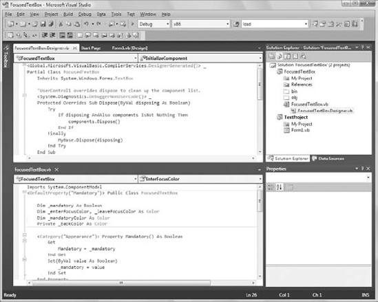 The IDE during the design of an inherited control