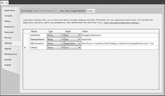 Creating application settings