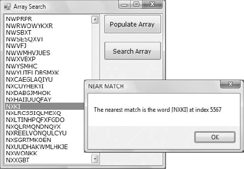 Searching an array and highlighting the same element in the ListBox control