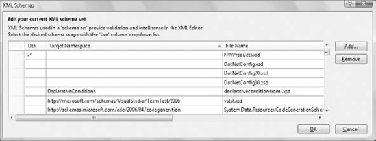 Selecting and applying a schema to an XML document