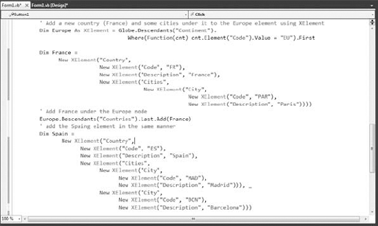 Adding two countries under the Europe node of the globe XML document