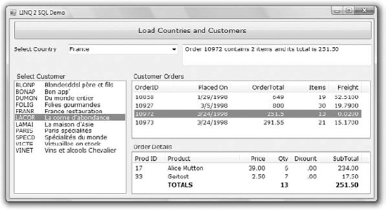 A form for viewing customers, their orders, and the details for each order