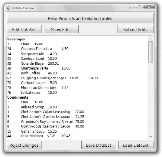 The SimpleDataSet project populates a DataSet at the client with categories and products.