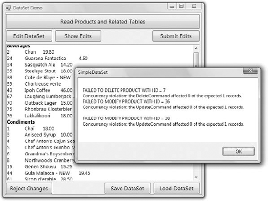 Viewing the rows that failed to update the database and the error message returned by the DBMS