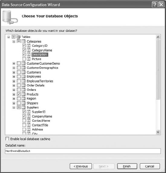 Selecting the tables and columns you want to include in your typed DataSet