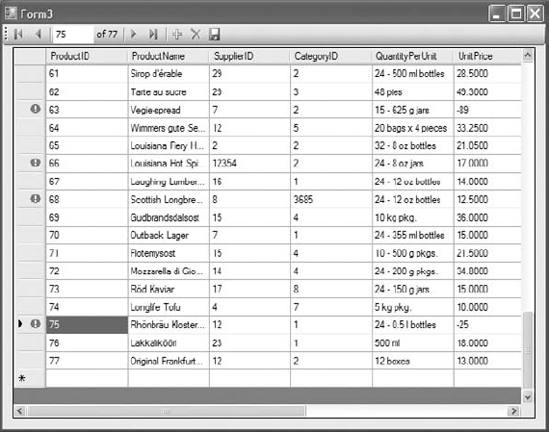 Viewing the update errors on the DataGridView control