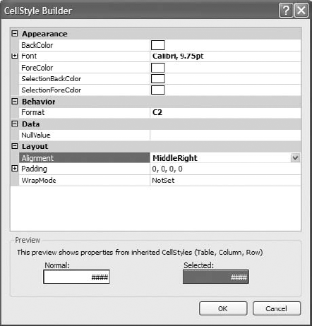 Use this dialog box to adjust the appearance of a column in a DataGridView control.