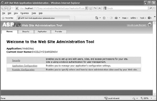 The Web Site Administration tool