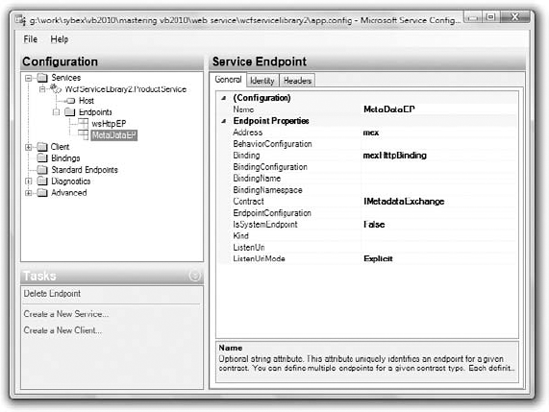 Configuring an endpoint of a WCF service