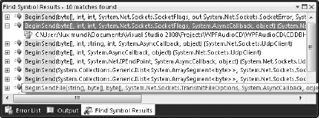 The Find Symbol Results window displays all the instances where the text appears in symbols.
