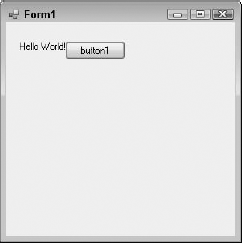 "Hello World!" appears on the form's label.