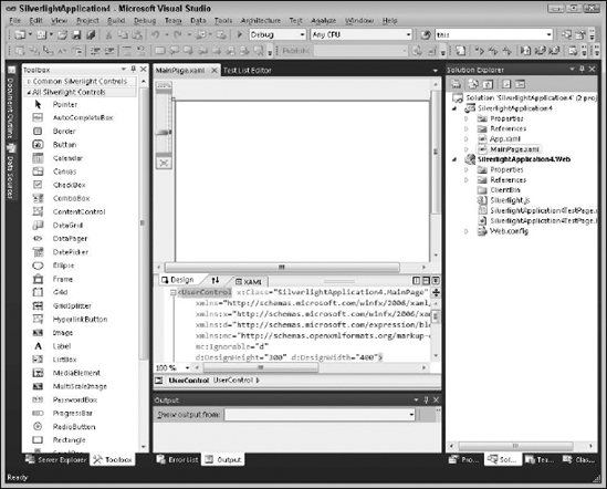 Visual Studio adds controls to the Toolbox for Silverlight applications.