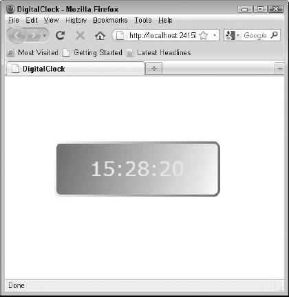 The digital clock displays in your browser.