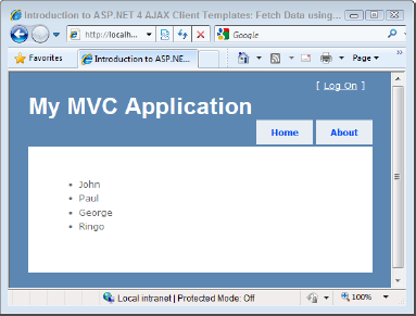 Fetching data using an ASP.NET MVC controller action.