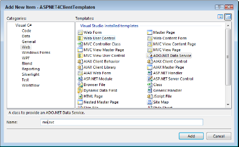 Add the ADO.NET Data Service.