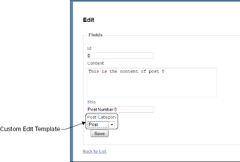 Edit form with custom template.