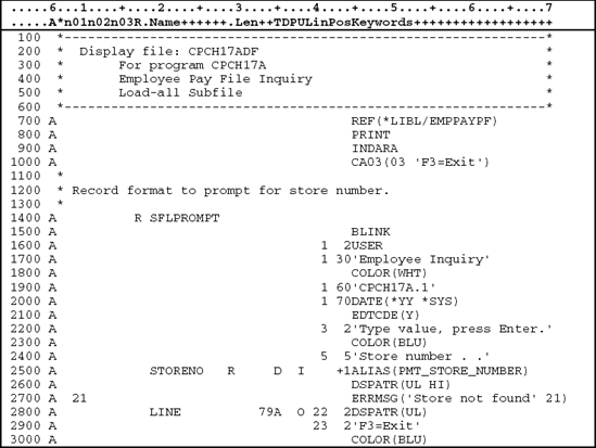 DDS for record format SFLPROMPT.