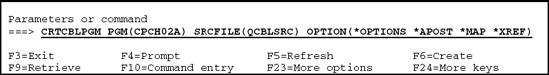 Submitting the CRTBNDCBL command from the command line.