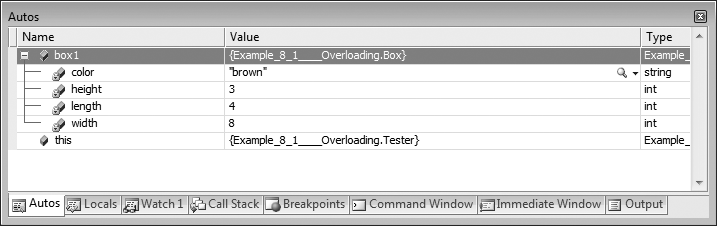 Expanding the variable gives you a look at the state of the object.